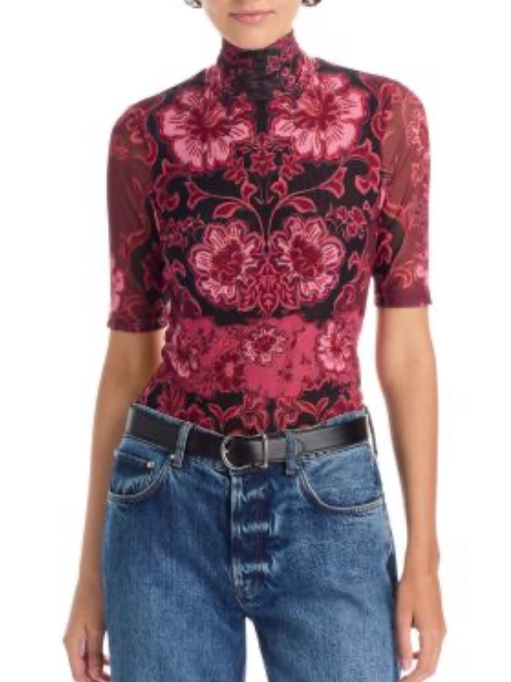 Johnny Was floral mesh top S